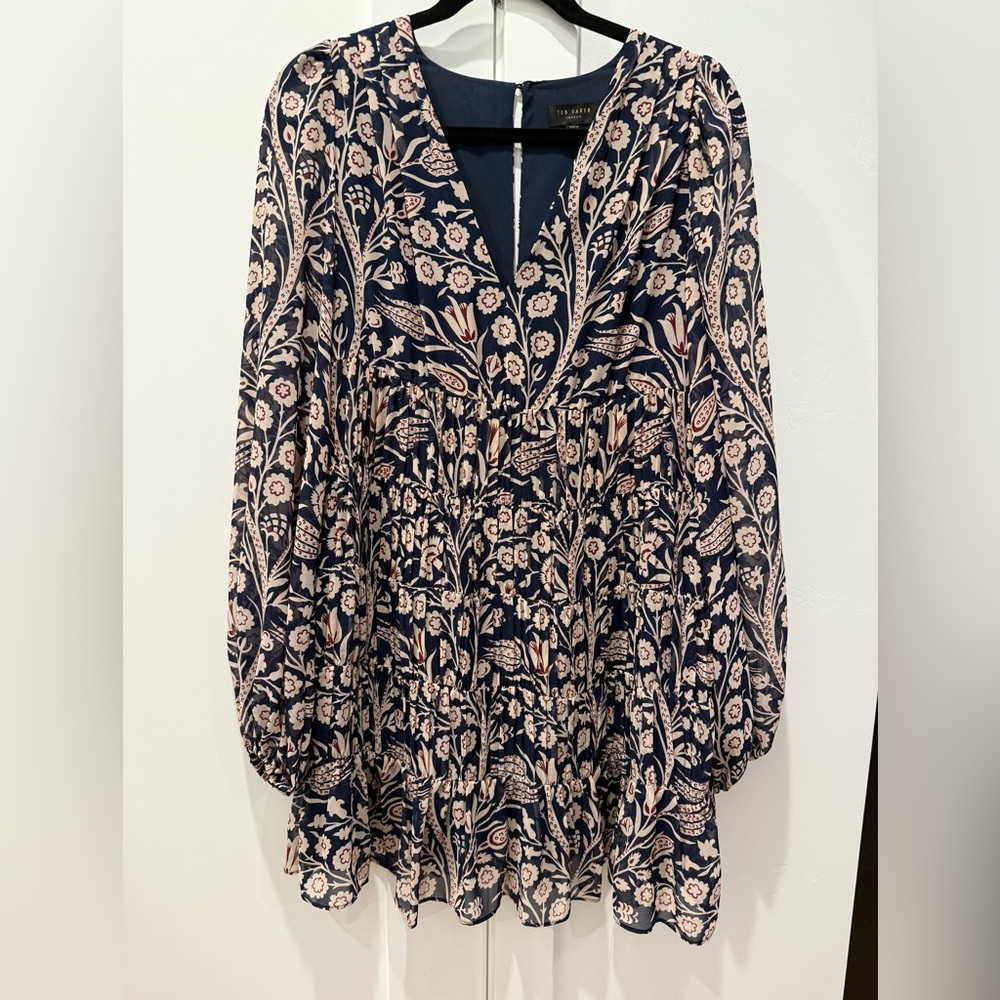 Ted Baker Navy and Cream Floral print swing Dress